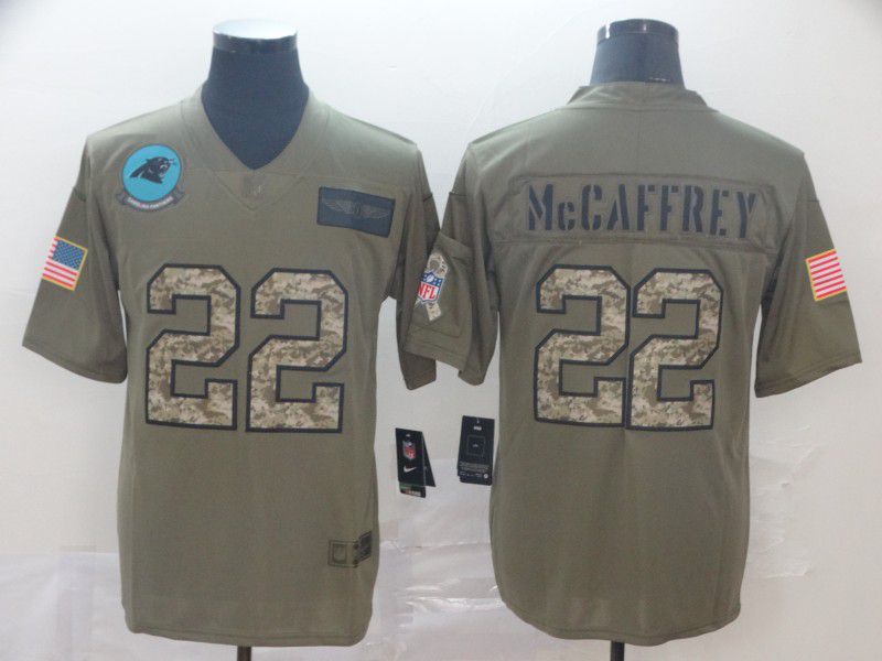 Men Carolina Panthers #22 Mccaffrey Nike 2019 Olive Camo Salute to Service Limited NFL Jerseys->carolina panthers->NFL Jersey